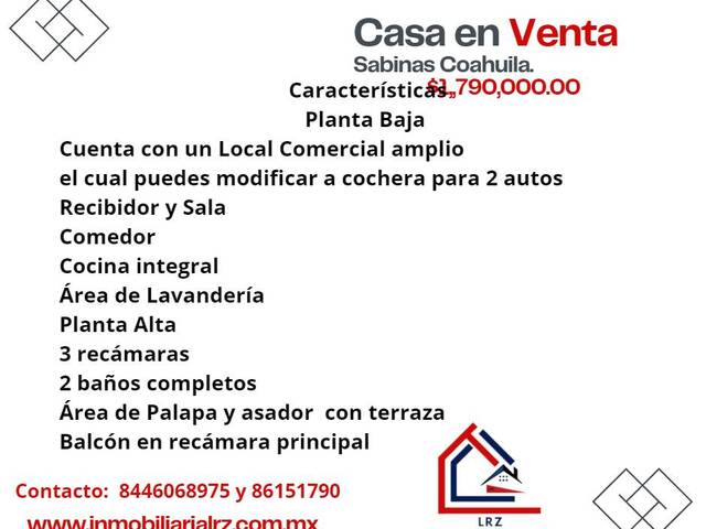 #259 - casa para Venta en Sabinas - CH - 2