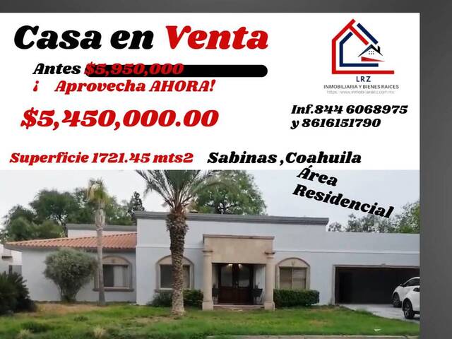 #256 - casa para Venta en Sabinas - CH - 1