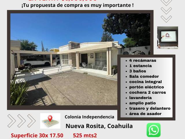 #316 - casa para Venta en San Juan de Sabinas - CH